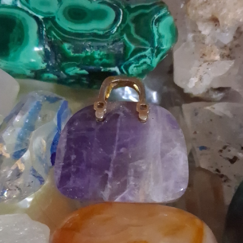 Purple Chevron Amethyst Stone Pendant with Gold Accents